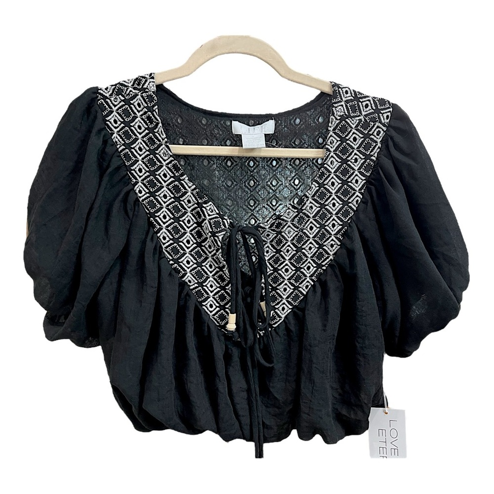 Retro BohoPeasant Blouson Crop Top hippy Blouse - Picture 5 of 9